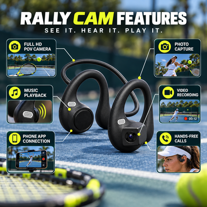 RallyCam features including POV camera music photo capture app connection and hands-free calls