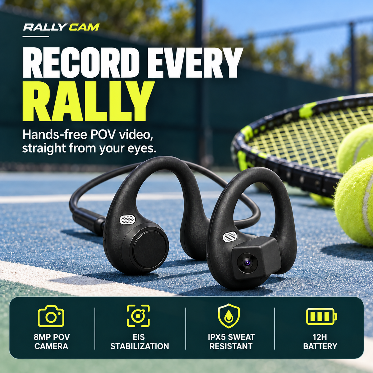 RallyCam Record Every Rally with IPX5 sweat resistance