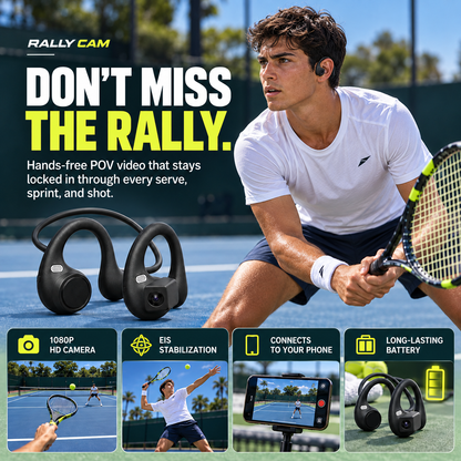 RallyCam hands-free POV camera for tennis rallies serves and sprints